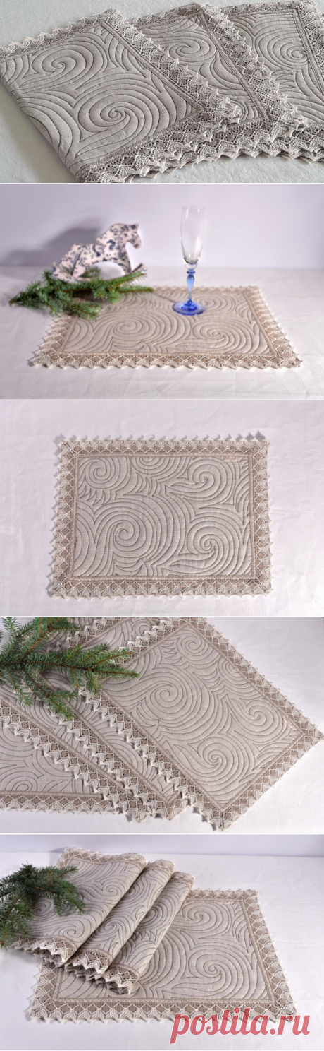 Linen Placemats Flax mini quilt Set of 2 / 4 linen | Etsy