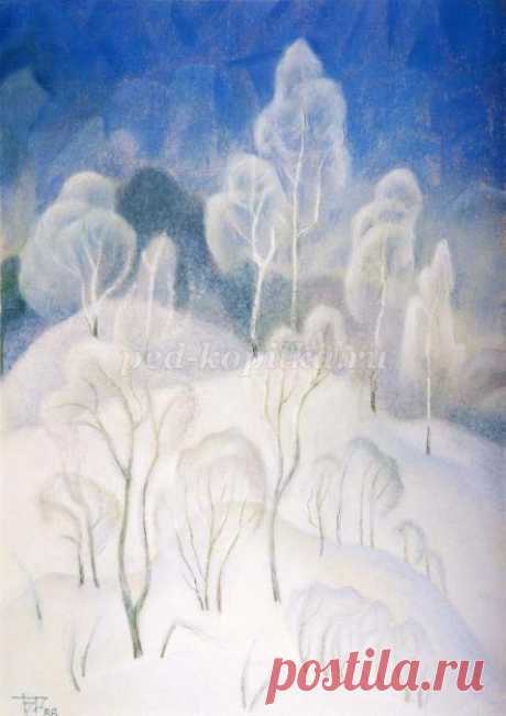 Иней. Рисование зимнего пейзажа в нетрадиционной технике поэтапно с фото для детей