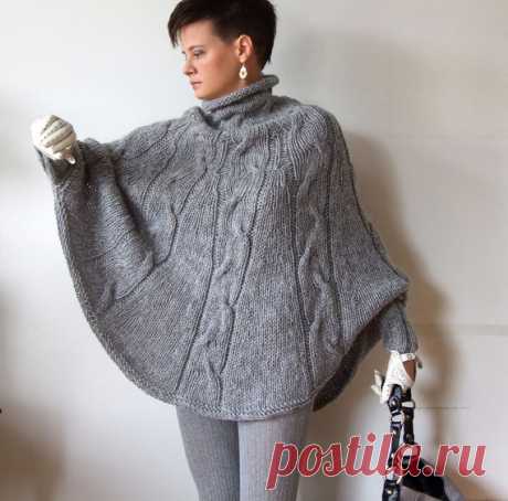 Hand knitted poncho braided cape sweaterfall fashion от couvert