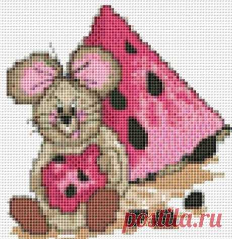 Mouse with Watermelon Cross Stitch PDF Pattern Download Cross | Etsy