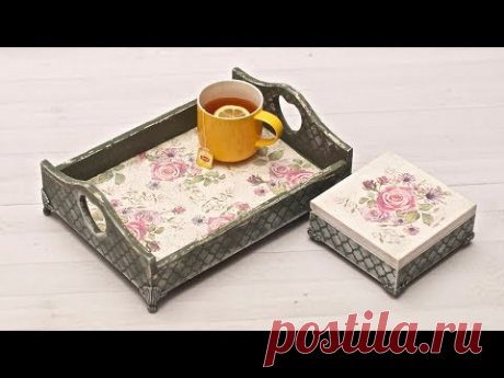 Decoupage zestaw ogrodowy z tacą - DIY tutorial