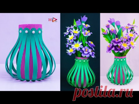 How To Make Beautiful Paper Flower Vase at Home | Making Paper Flower Pot Idea | Easy Paper Crafts