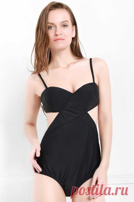 Sexy Black Convertible Spaghetti Cut Out One-Piece Swimwear For Women - Black - L