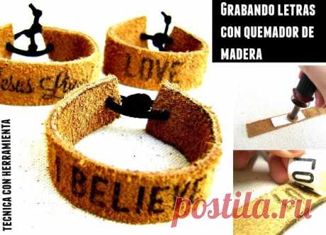 Pulseras de cuero grabadas con quemador de madera - enrHedando