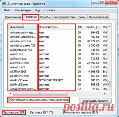 Какие процессы можно завершить в диспетчере задач Windows 7.