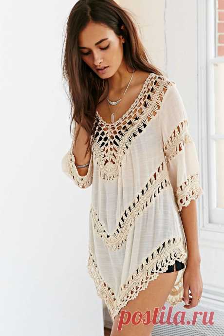 Ecote Crochet Inset Tunic Top - Urban Outfitters