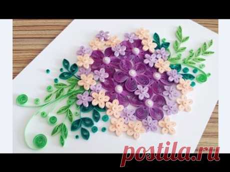 Paper Quilling Flower Card For beginner Learning Video 13 // Paper Flower Card