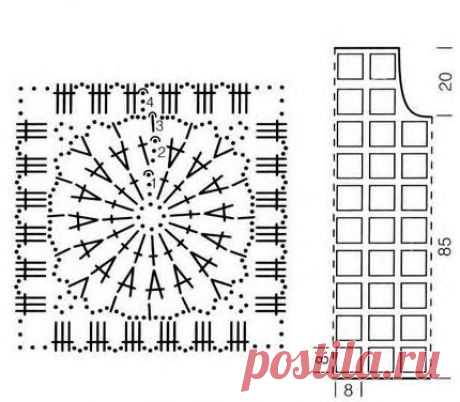 вязание крючком квадратные мотивы схемы для кардиганы - Поиск в Google