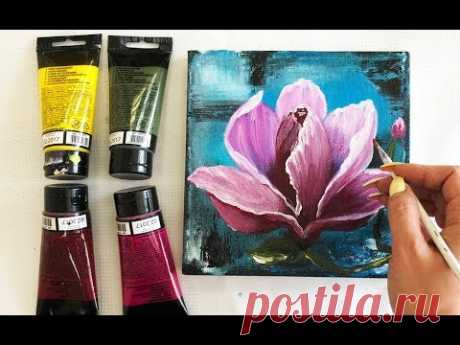 How to draw flower Magnolia painting / Demonstration /Acrylic Technique on canvas by Julia Kotenko