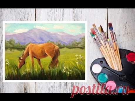 Как нарисовать лошадь! Пишем картину маслом Лошадь на лугу! #Dari_Art
