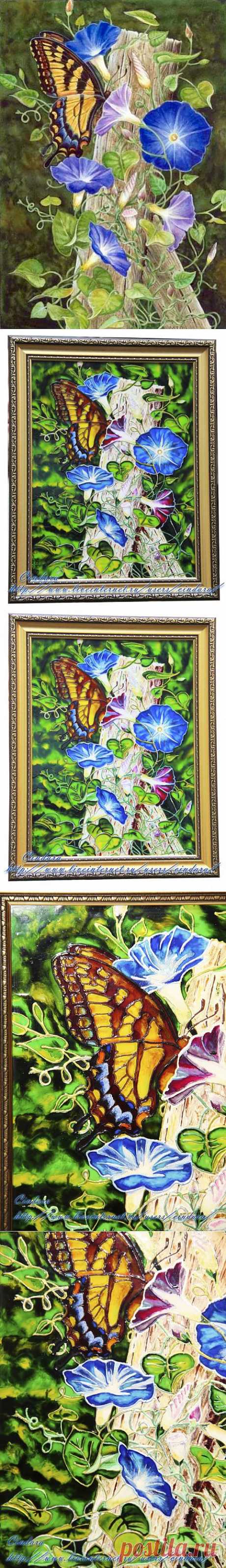 (+1) тема - Витражная роспись по мотивам картины под названием Swallowtail in Glory американского художника Martinа Ryanа. | РУКОДЕЛИЕ