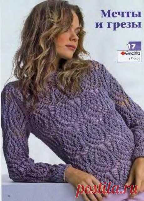 Ажурный сиреневый пуловер | Knitting-cluB   Вязание для Вас спицами и крючкомKnitting-cluB   Вязание для Вас спицами и крючком
