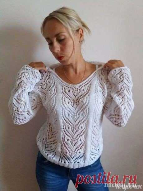Пуловер спицами с невероятно красивым ажурным узором | Краше Всех