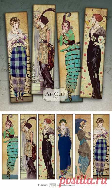 FASHIONABLE VINTAGE BOOKMARKS - Digital Collage Sheet Printable Download Paper…