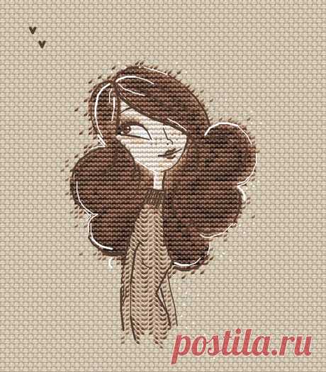 Dark hair Girl cross stitch pattern long brown hair girl cross | Etsy