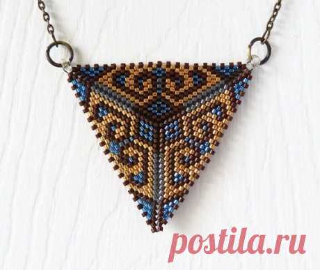 (12) Peyote Beaded Triangle Pendant Necklace by OWLandHOURGLASS, $34.99 | Треугольники