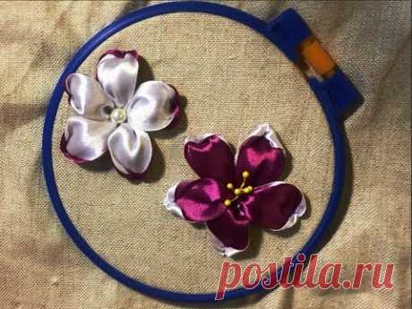 Красивый и простой цветок из атласной ленты /A beautiful and simple flower made from satin ribbon