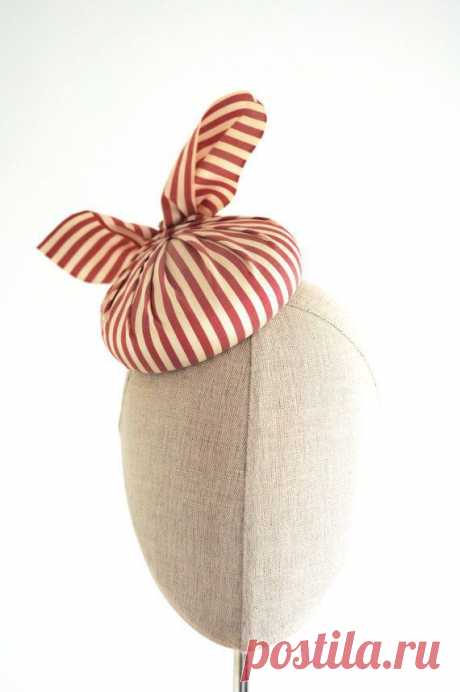 Red and Cream Striped Silk Cocktail Hat Fascinator Strawberries and Cream Top…