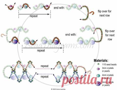 FREE beading pattern for necklace Zipper Lace - BeadDiagrams.com