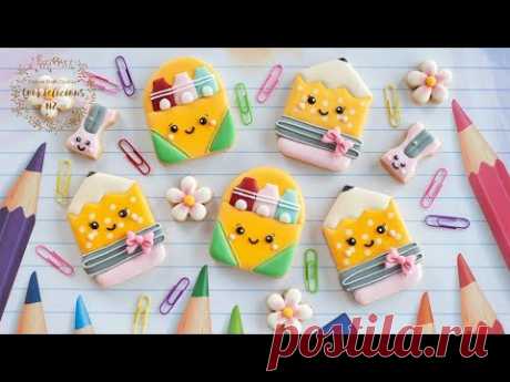 How to decorate KAWAII PENCIL & CRAYONS COOKIES - Back to School Cookies!