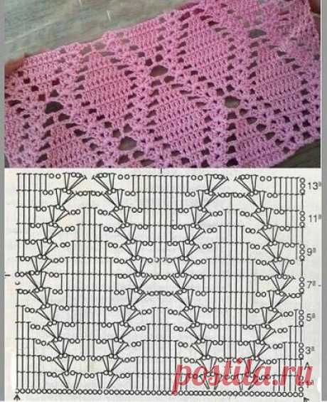 Продолжаю тему ажурных ромбов. Делюсь подборкой из 20 схем для вязания футболок, топов, джемперов, кардиганов, платьев, палантинов. Крючок | Министерство вязальных дел | Дзен
