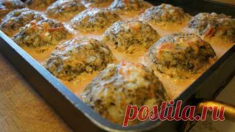 Тефтели с грибами, запеченные в духовке в томатно-сметанном соусе | Банк кулинарных рецептов