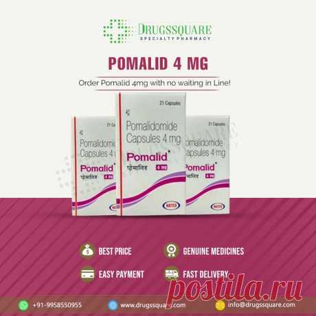 Pomalid 4 mg Capsule используется в сочетании с некоторыми другими лекарствами при лечении множественной миеломы. Pomalidomide, иммуномодулирующий агент, работает, помогая костному мозгу производить нормальные клетки крови и убивая аномальные клетки. Drugssquare славится своими самыми низкими ценами во всем мире, будь то брендовые или непатентованные лекарства, поэтому вам не нужно беспокоиться о Pomalid 4 mg price. Чтобы купить Помалид 4 мг онлайн, требуется рецепт врача.