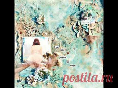 Mixed media scrapbook layout how to build up your background and use scraps. - YouTube