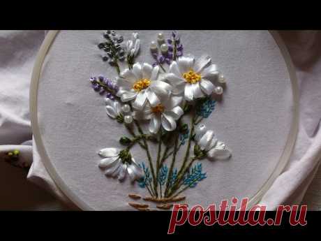 Ribbon embroidery stitches by hand tutorial. Ribbon embroidery designs for cushion covers.