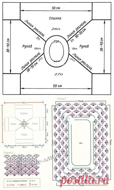 Схемы для вязания реглана крючком