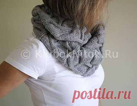 Серый шарф-снуд | Вязание для женщин | Вязание спицами и крючком. Схемы вязания.