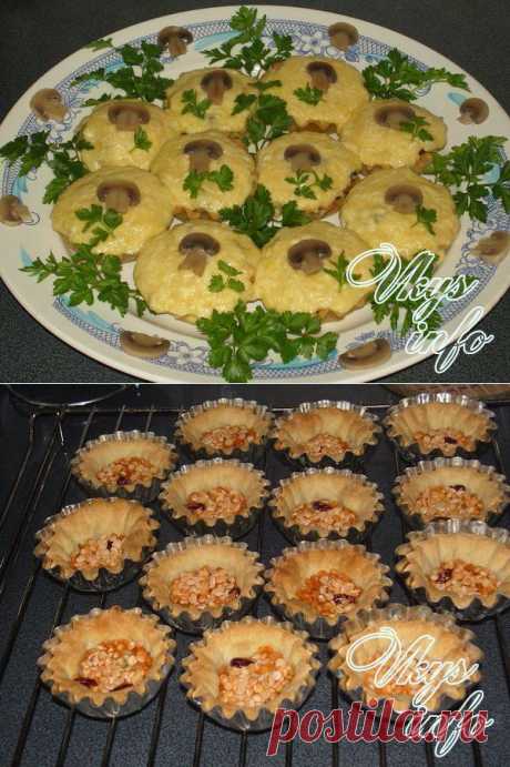 Тарталетки с грибами, сыром и курицей рецепт с фото