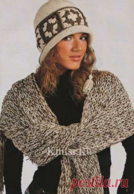 Шляпа с ажурными квадратами и палантин. Вязание для женщин / Шапки береты шарфы / Крючком