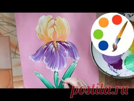 Easy way to paint  the Iris flower by a round brush, painting for beginners