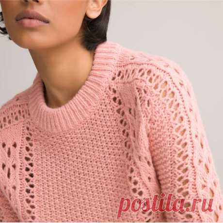Пуловер с круглым вырезом из оригинального трикотажа розовый La Redoute Collections купить в интернет-магазине | La Redoute