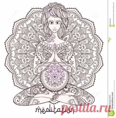 Girl Yoga Pose Meditation Vector Illustration Stock Vector (royalty