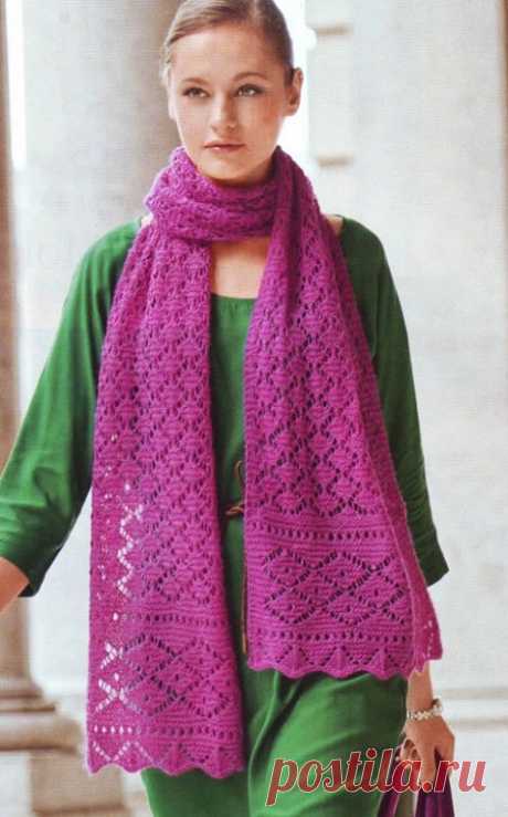 Ажурный шарф узором ромбы+ОПИСАНИЕ.Связать женский шарф спицами | Домоводство для всей семьи.