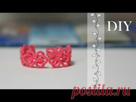 Needle tatting. Bracelet with interlocking rings / Фриволите иглой. Браслет из переплетающихся колец