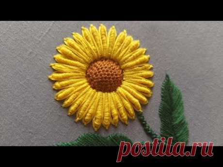 3D sunflower 🌻🌻🌻hand embroidery|hand embroidery tutorial