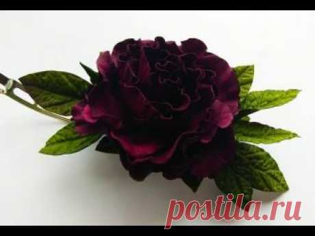 МК Роза из фоамирана на заколке цвет бургундия