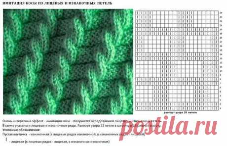 Имитация косы из лицевых и изнаночных петель
