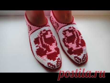 Домашние тапочки на подошве крючком. Тунисское вязание. Часть 3. Tunisian crochet slippers