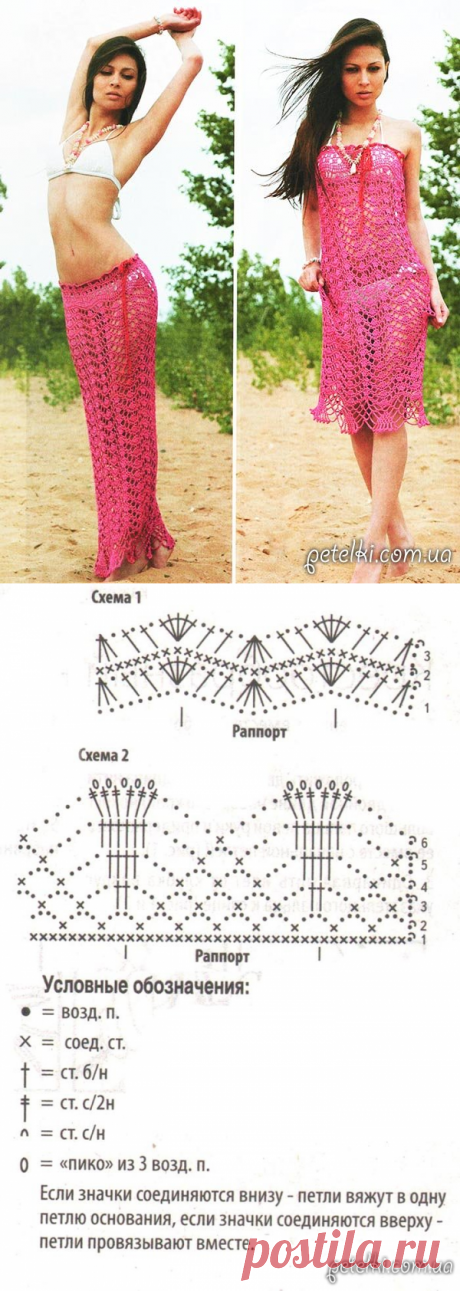 Пляжная ажурная юбка-платье крючком. Описание, схемы