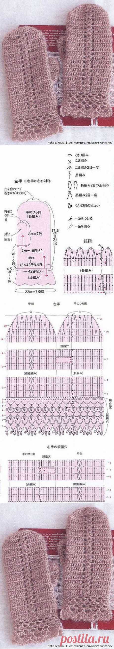 Связать варежки крючком.