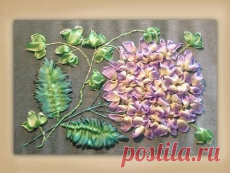 ▶ how to embroider a silk ribbon hydrangea and ivy group - YouTube