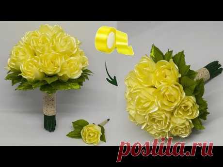 Как сделать розу с атласной лентой Easy » вики полезно Букет роз, связанный вручную, свадебный масте