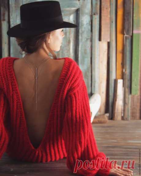 Купить Свитер-платье ручной работы - ярко-красный, однотонный, свитер, свитер вязаный
