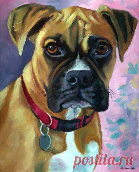 Boxer Dog Portrait by Lyn Cook Boxer Dog Portrait Painting by Lyn Cook