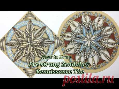 How to Draw Pre-strung Mandala® Renaissance Tile#젠탱글#Zentangle