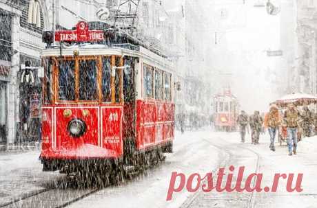 Wall decor Tram photography istanbul photography winter by gonulk